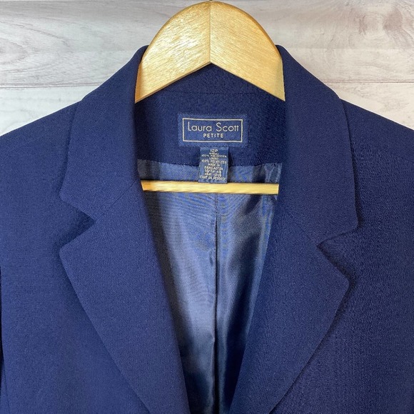 Laura Scott Vintage Navy Blue Single Breasted Suit Jacket Size 12 Petite - Picture 3 of 16